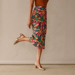 Anthropologie Farm Rio Floral Getaway Midi Skirt Banana Faux Wrap Size Large